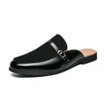 Mules clásicos de cuero negro para hombre con panel de gamuza y detalle de hebilla. - 38 / Negro (3200)