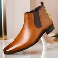 Eleganti stivali Chelsea marroni da uomo con punta squadrata e pannello laterale elastico - 40 / Marrone Scuro (2207-1)