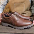 Scarpe Derby vintage in pelle marrone da uomo con suole spesse in gomma e lacci classici - 39 / Marrone