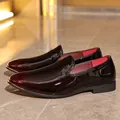 Men's burgundy patent leather loafers with slip-on design for formal business occasions - 39 / High Grade Men's Leather Shoes (1925) / Gradient Red
