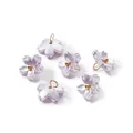 Detailed view of pearlescent purple ABS flower charms with gold loops - Iridescent Cherry Blossom (11*11.5mm) / 10 Pieces Pack / Light Purple (4656)
