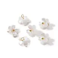 Detailed macro view of pearlescent ABS flower charms with gold loops for DIY crafts - White (4656)