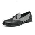 Ανδρικά loafers τύπου Brogue με φούντες και ύφασμα ψαροκόκαλο σε βρετανικό στυλ. - 38 / Μαύρο