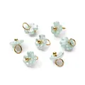 Macro view of 3D pearlescent flower charms with golden loops for DIY jewelry making. - Iridescent Green (4657#)