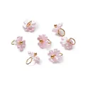 Detailed view of pink iridescent pearl flower pendants with gold loops for DIY jewelry - Iridescent Pink (4657#)