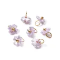 Macro detail of iridescent pearl flower charms with gold loops for DIY jewelry making. - Iridescent Purple (4657#)