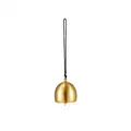 Close-up view of a minimalist matte brass bell pendant with a black hanging cord for DIY - Christmas Bell / 1 Piece / Black Rope
