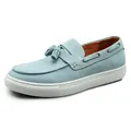 Men's light blue suede loafers with tassels and white thick soles for casual business - 38 / Tassel Suede Loafer (1610) / Light Blue