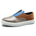 Mocasines de moda para hombre con diseño de retazos multicolores, zapatos casuales - 38 / Estilo de Retazos de Bloques de Color (9866) / Marrón Azul