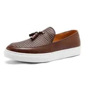 Klassieke bruine leren loafers met een gevlochten wreef en kwastje op een witte zool - 38 / Stijl 1616 / Bruin
