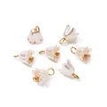 Close-up of pearly flower charms with golden hanging loops for DIY jewelry making - Champagne (4661)