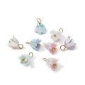 Detailed view of colorful ABS imitation pearl flower pendants with gold rings - Random Mix (4661)