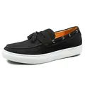 Elegant black suede loafers for men featuring tassel design and comfortable white sole - 38 / Tassel Suede Loafer (1610) / Black