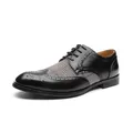 Elegante Brogue-Herrenschuhe aus schwarzem Leder mit Vintage-Karostoff für das Geschäft - 38 / 2035 Stil / Schwarz