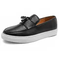 Mocasines de cuero negro para hombre con flecos y borlas sobre suela blanca - 38 / Estilo de Borla de Negocios (1615) / Negro
