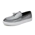 Mocasines de hombre en cuero gris efecto cepillado con detalle borla - 38 / Estilo 1800 / Gris
