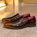 Premium men's glossy gradient brown slip-on loafers for business and formal occasions - 39 / High Grade Men's Leather Shoes (1925) / Gradient Brown