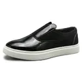 Mocasines clásicos de charol negro y ante para hombre con suela blanca de gran durabilidad - 38 / Estilo de Charol de Retazos (9866) / Negro