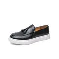 Mocasines negros clásicos para hombre con parte superior tejida y suela de plataforma blanca - 38 / Estilo de Textura Tejida 3D (8503) / Negro