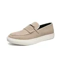 Mocasines de ante caqui para hombre con flecos y borlas, zapatillas tipo slip-on - 38 / Estilo de Zapatilla de Deporte con Borlas (0181) / Gris