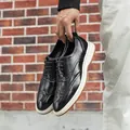 Classic black men's leather brogues with wingtip perforation and white sole - 38 / Lace-up Brogue Shoes (1531) / Black
