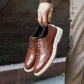 Premium brown leather brogue variant with classic wingtip carving and white sole - 38 / Lace-up Brogue Shoes (1531) / Brown