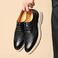 Men's black brogue business shoes with thick white sole fashion - 38 / Black Woven Brogue Lace-up Shoes (1533) / Black