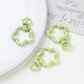 Light green flower shaped hand-painted enamel spring clasps for DIY craft jewelry making - 1 Piece (28x41mm) / Green
