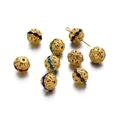 Cuentas de filigrana de oro huecas de 10 mm con diamantes de imitación para hacer joyas - 10 Pcs/Pack (9.5x10mm) / Oro y Colores Mezclados