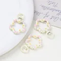 Hand-painted flower enamel spring clasp connector with pink and orange dots for DIY - 1 Piece (28x41mm) / Beige