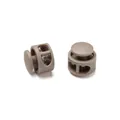 Detailed view of durable khaki round plastic spring cord locks with internal metal springs - Double Hole Spring Adjustment Buckle / 10 Pieces Pack / Solid Coffee
