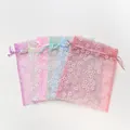 Gekleurde organza zakjes met trekkoord en delicate bloemenprints voor cadeaus - 5 Stuks/Verpakking (ca. 10*14cm) / Willekeurig Gemengd