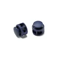 Macro view of navy blue double-hole plastic spring cord locks for elastic drawstrings - Double Hole Spring Adjustment Buckle / 10 Pieces Pack / Solid Navy Blue