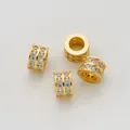 Close-up of gold-plated barrel beads with double-row micro-set zircons for jewelry - 18K Gold Plated Style / 2 Pieces/Pack / Gold