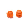 Detailed view of two orange plastic double-hole cord locks with spring stoppers - Double Hole Spring Adjustment Buckle / 10 Pieces Pack / Solid Orange