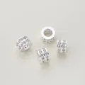 Close-up of micro-paved zircon barrel beads with double row stones for bracelets - Thick Silver Plated Style / 2 Pieces/Pack / Silver