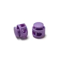 Close-up of two purple plastic double-hole spring cord locks with metal springs - Double Hole Spring Adjustment Buckle / 10 Pieces Pack / Solid Purple