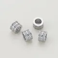 Close-up detail of silver plated double-row cubic zirconia barrel beads for bracelets - White Gold Plated / 2 Pieces/Pack / White Gold