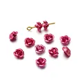 Metallic pink 3D aluminum rose flower beads for handmade DIY jewelry necklace making - S / 50 Pieces / Deep Pink