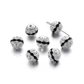 Cuentas espaciadoras huecas plateadas de 10mm con banda de diamantes negros para DIY - 10 Pcs/Pack (9.5x10mm) / Plata Negro