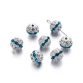 Cuentas espaciadoras redondas huecas de 10mm en plata con diamantes azules para crear joyas - 10 Pcs/Pack (9.5x10mm) / Azul Plateado