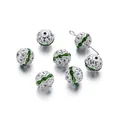 Cuentas espaciadoras de metal plateado hueco de 10mm con diamantes de imitación verdes - 10 Pcs/Pack (9.5x10mm) / Plata/Verde