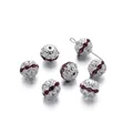 Cuentas espaciadoras redondas huecas de 10 mm con diamantes rojos para joyas DIY - 10 Pcs/Pack (9.5x10mm) / Plata Rosa