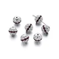 Exquisitas cuentas huecas plateadas de 10mm con diamantes morados para joyería DIY - 10 Pcs/Pack (9.5x10mm) / Plata Púrpura