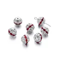 Cuentas espaciadoras huecas de 10mm plateadas con diamantes de imitación rojos DIY - 10 Pcs/Pack (9.5x10mm) / Plata Rojo
