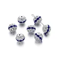 Cuentas redondas huecas plateadas de 10 mm con diamantes azules para bisutería DIY - 10 Pcs/Pack (9.5x10mm) / Plata Azul Real