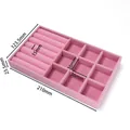 Afmetingen van de roze fluwelen sieradentray met 9 vakken en ringgleuven in detail - 9 Slots / 1 Stuks/Verpakking (123.5x210x23.5mm) / Roze