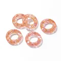 Translucent pink glass ring charms with elegant gold patterns for DIY jewelry making - 2 Pieces (25x5.5mm) / Pink