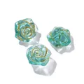 Translucent turquoise glass rose beads with gold detailing for DIY jewelry making - Rose (AC4760) / 5 Pieces (19x20mm/1.8mm Hole) / Lake Blue