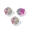 Transparent glass rose beads with gold-painted detail in purple and cyan gradient - Rose (AC4760) / 5 Pieces (19x20mm/1.8mm Hole) / Blue Purple